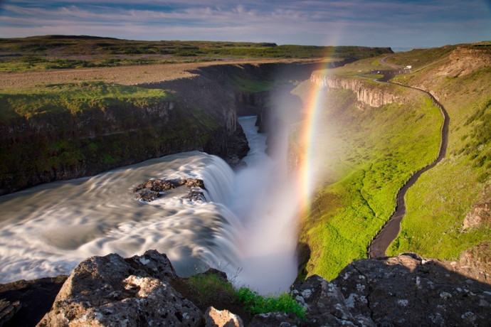 Gullfoss waterfall with a rainbow on the Golden Circle, Iceland