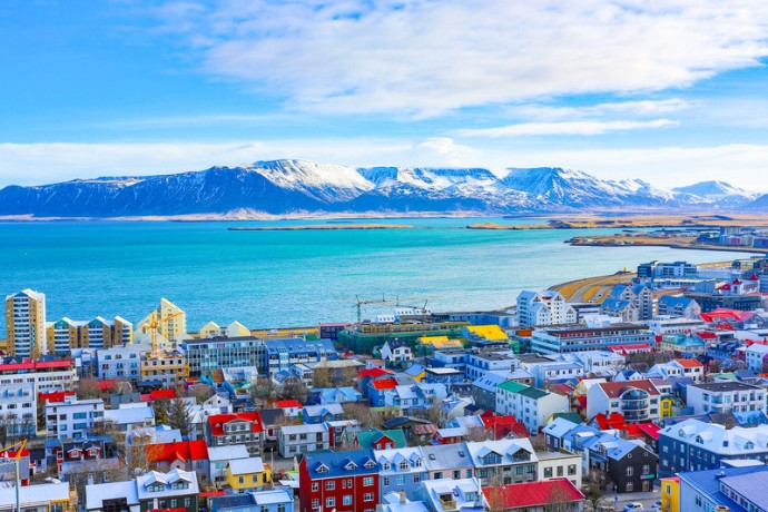 Colourful rooftops and bay of Reykjavik, Iceland