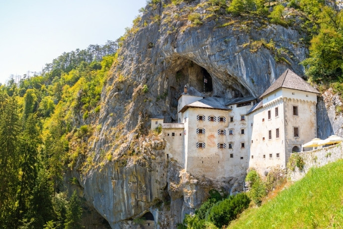 Predjama Castle built into the cliff near Postojna Cave in Slovenia