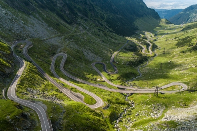 Winding Transfagarasan road through the Carpathian Mountains